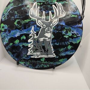 Hand Crafted Colorful Buck Deer Fluid Art Painting On  12" Vinyl Record